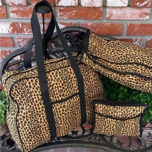 Vintage Cheetah Print Weekender Travel Bag Set W/Cosmetic Pouch & Garment Bag